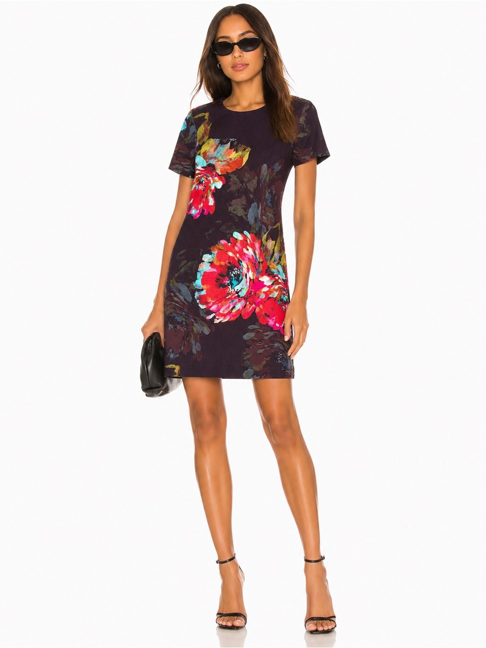 Trina Turk Floral Sheath Dress Size 3 Dark Plum Multicolor Statement Print small